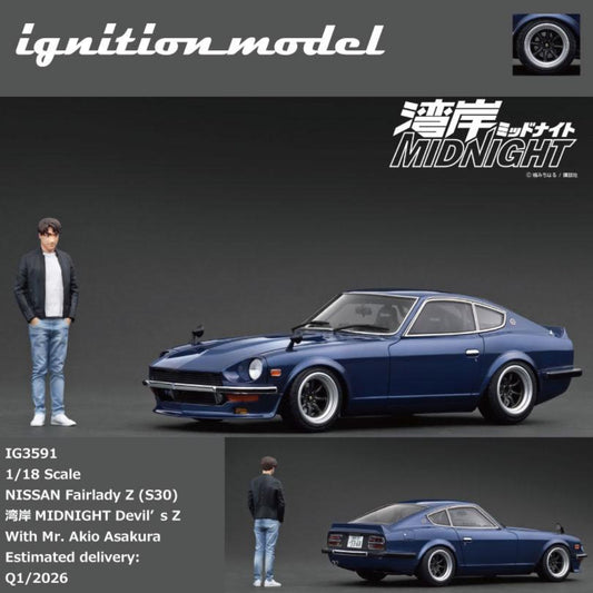 Ignition Model 1:18 NISSAN Fairlady Z (S30) Blue MIDNIGHT Devil's Z With Mr. Akio Asakura IG3591