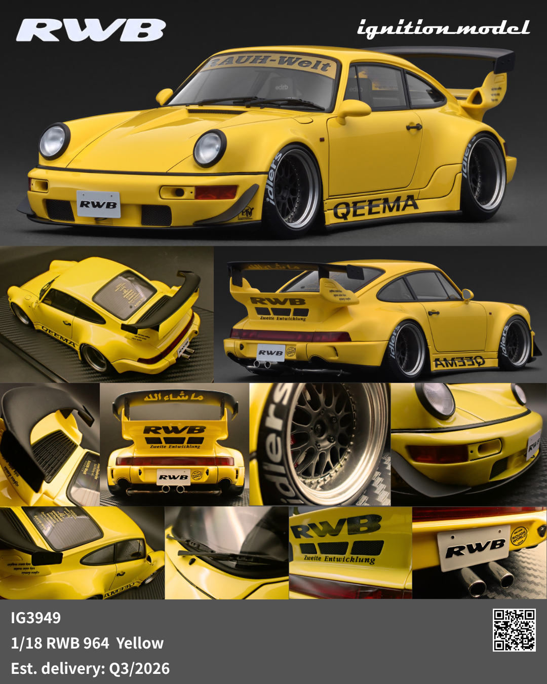 Ignition Model 1:18 Porsche RWB 964 Yellow IG3949