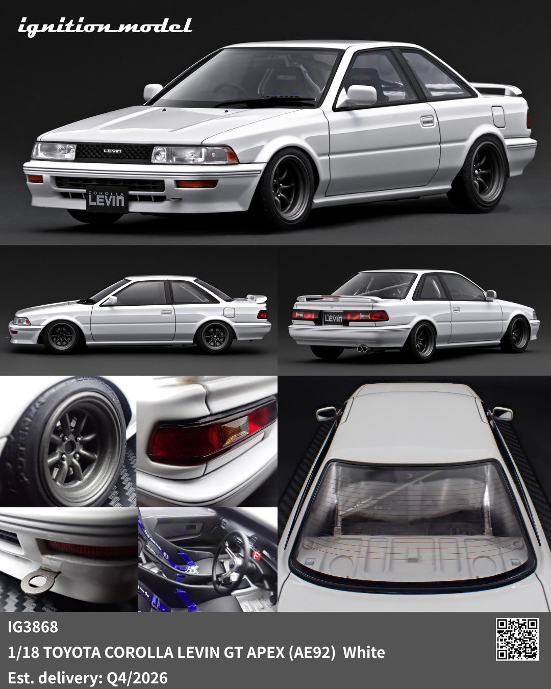[Preorder] Ignition Model 1:18 TOYOTA COROLLA LEVIN GT APEX (AE92) White IG3868