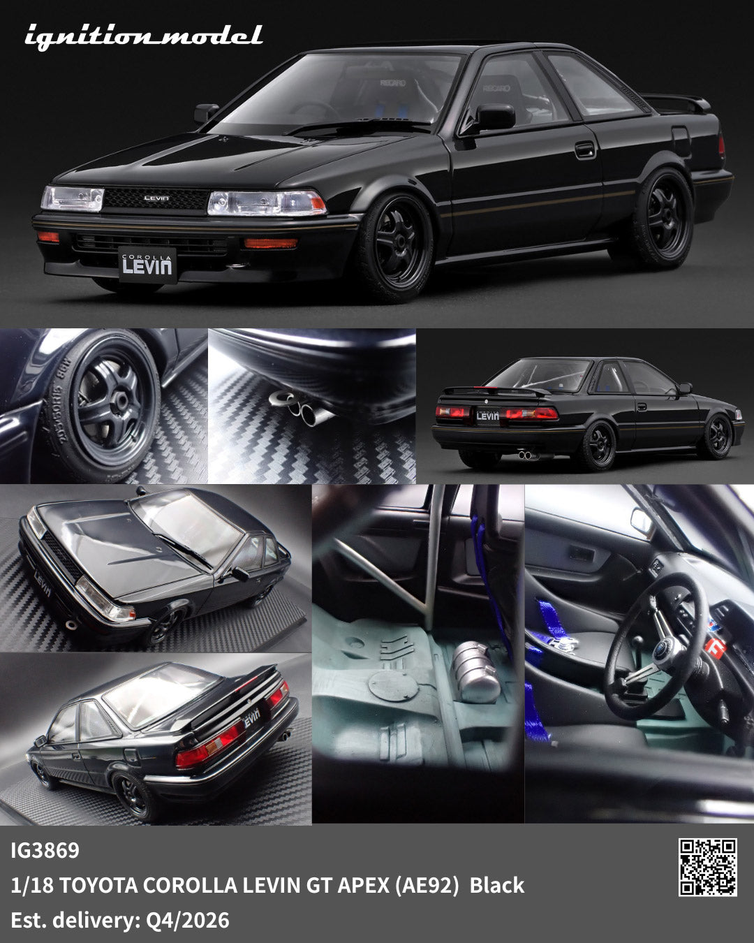 [Preorder] Ignition Model 1:18 TOYOTA COROLLA LEVIN GT APEX (AE92) Black IG3869