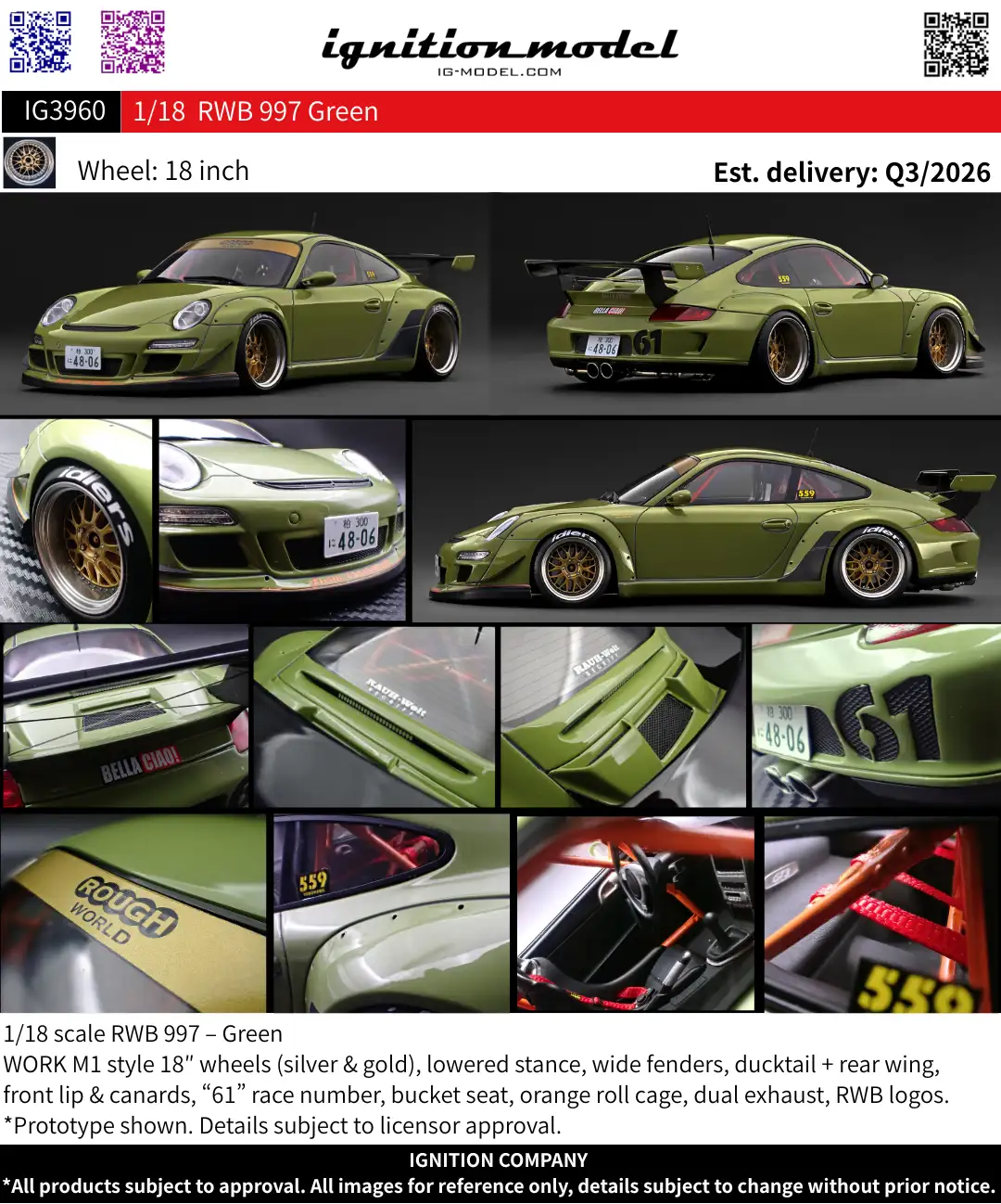 Ignition Model 1:18 Porsche RWB 997 Green  IG3960