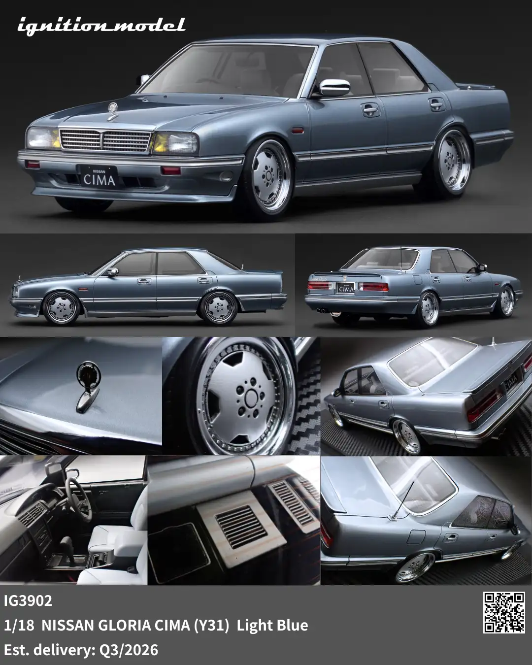 [Preorder] Ignition Model 1:18 NISSAN GLORIA CIMA (Y31) Light Blue IG3902
