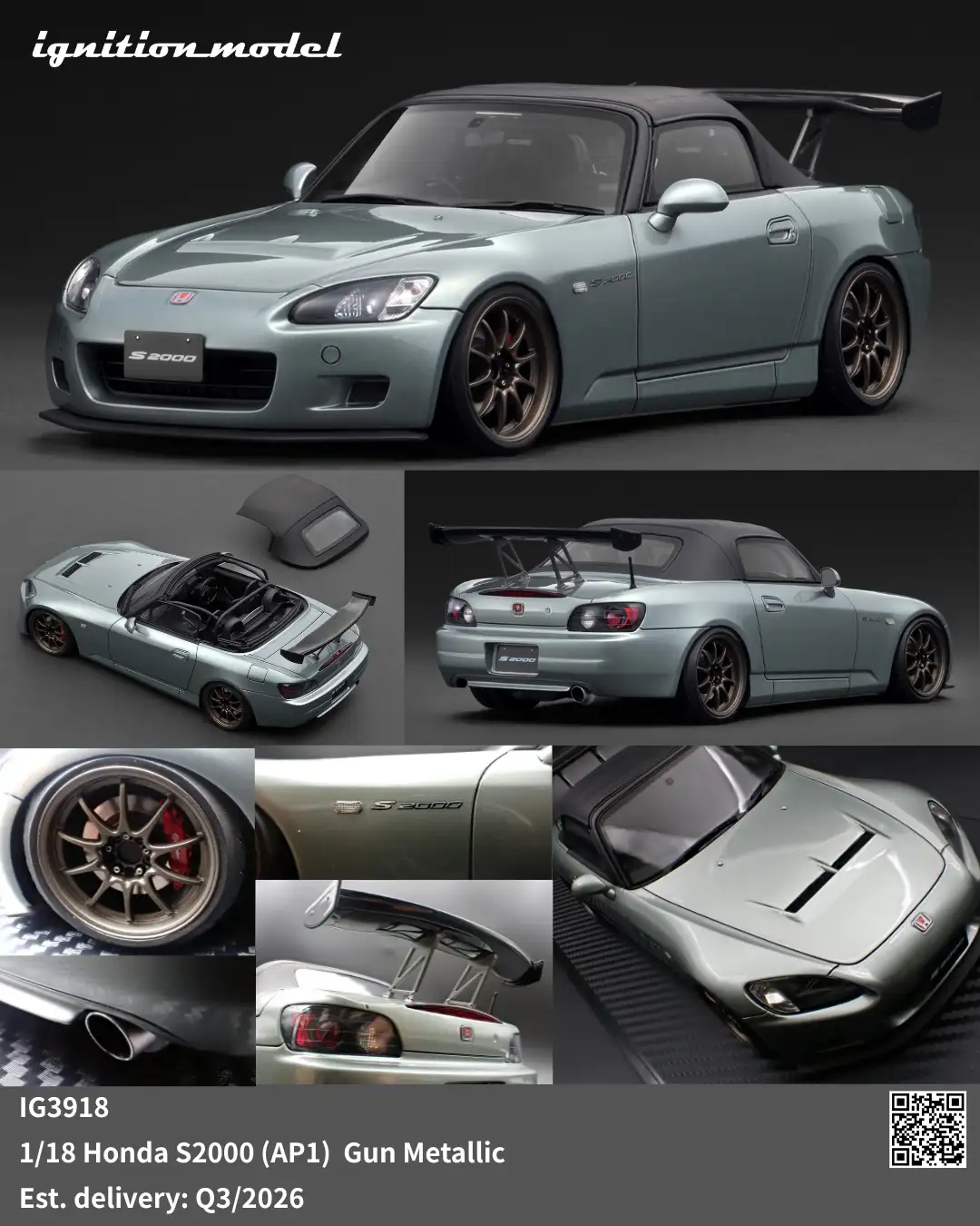 Ignition Model 1:18 Honda S2000 (AP1)  Gun Metallic IG3918