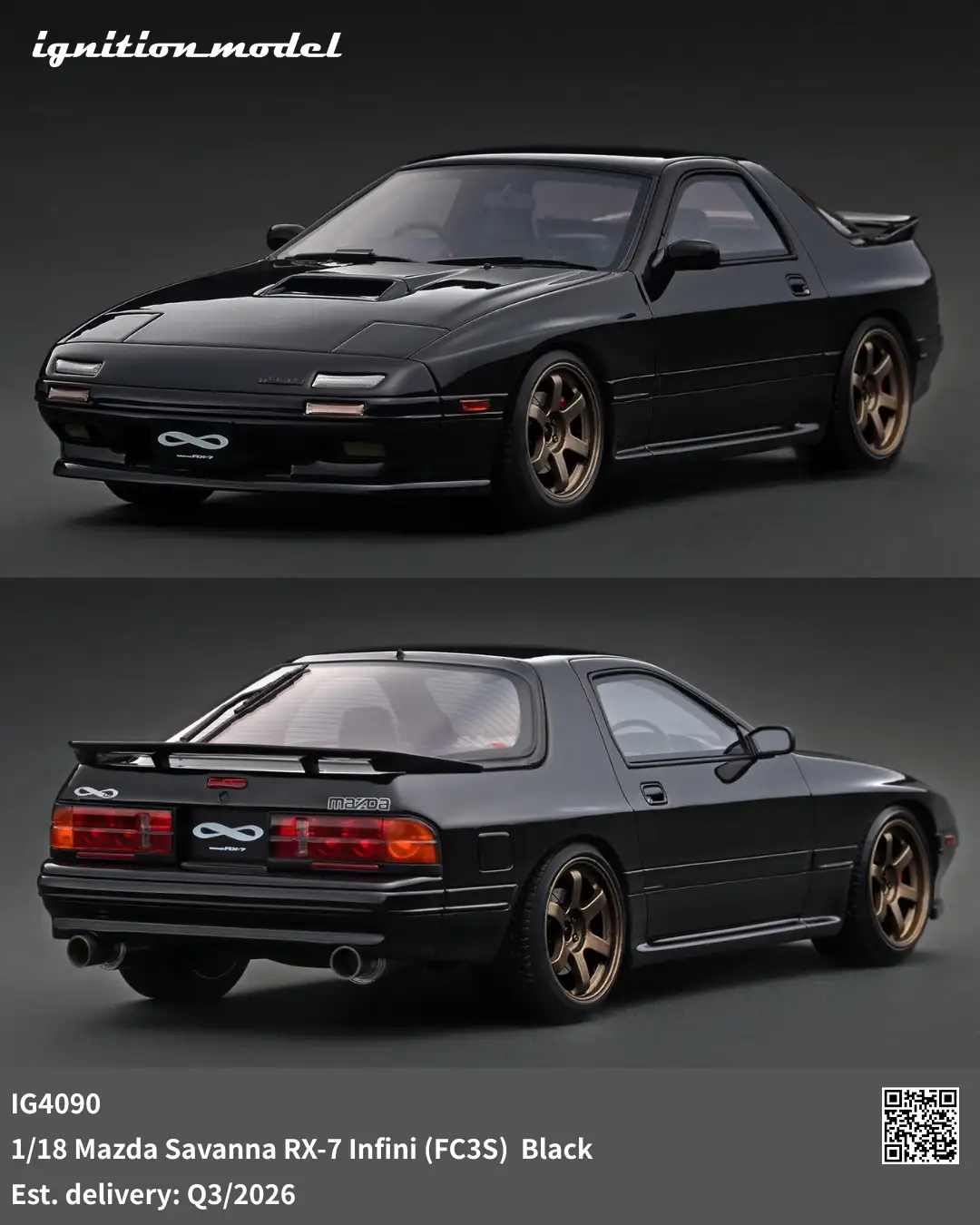 [Preorder] Ignition Model 1:18 Mazda Savanna RX-7 Infini (FC3S) Black IG4090