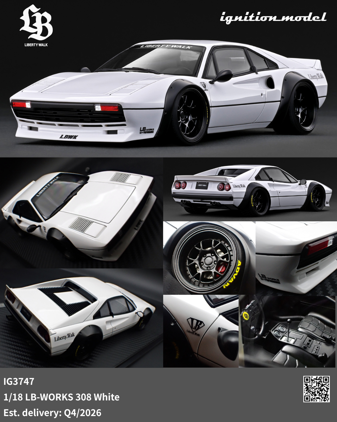 Ignition Model 1:18 LB-WORKS Ferrari 308 White IG3747