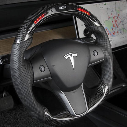 LED Carbon Fiber Steering Wheel with Lights for Tesla Model 3 / Y【Style 4】