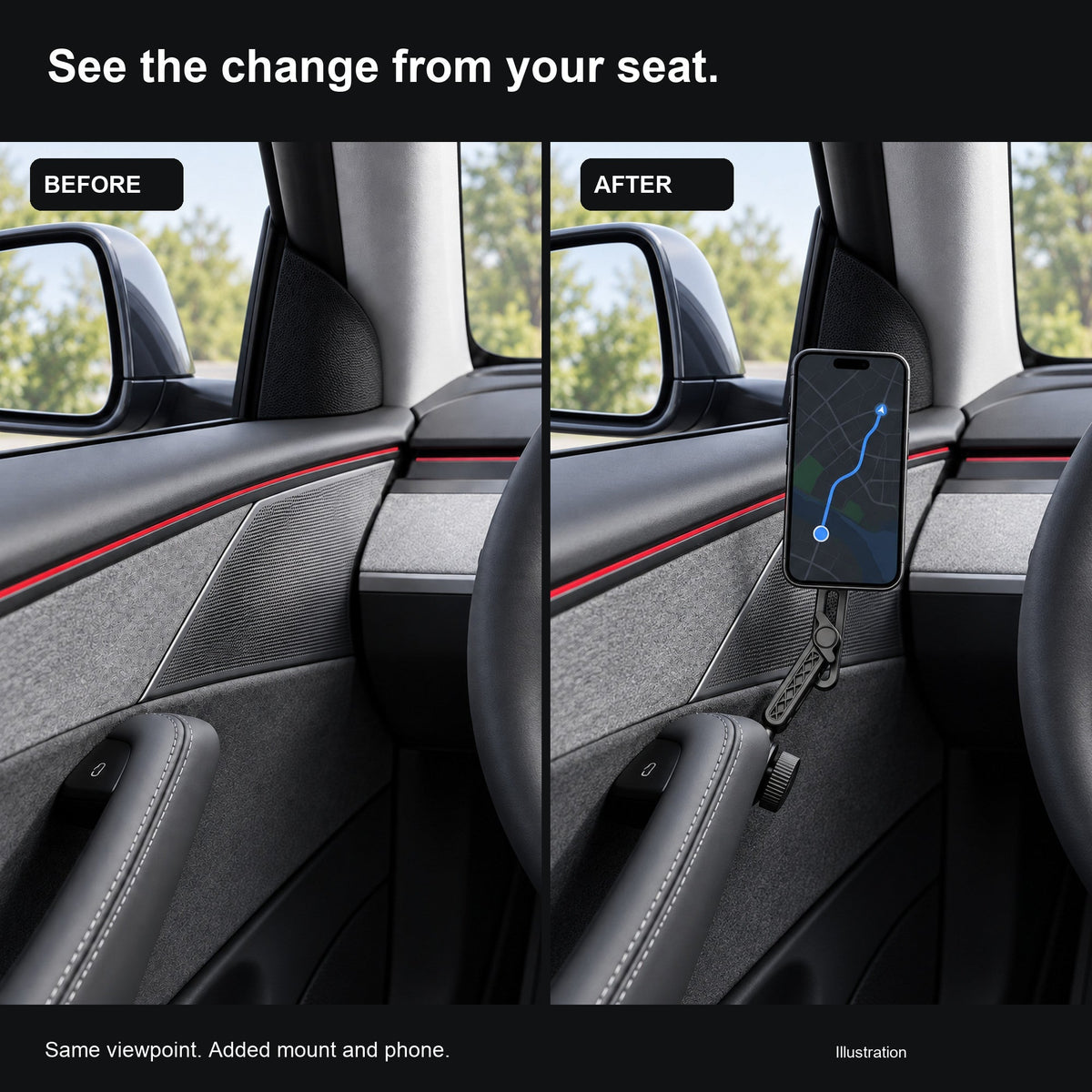 Magnetic Door Phone Mount for Tesla Model 3 Highland, Model Y & Model YL (LHD)