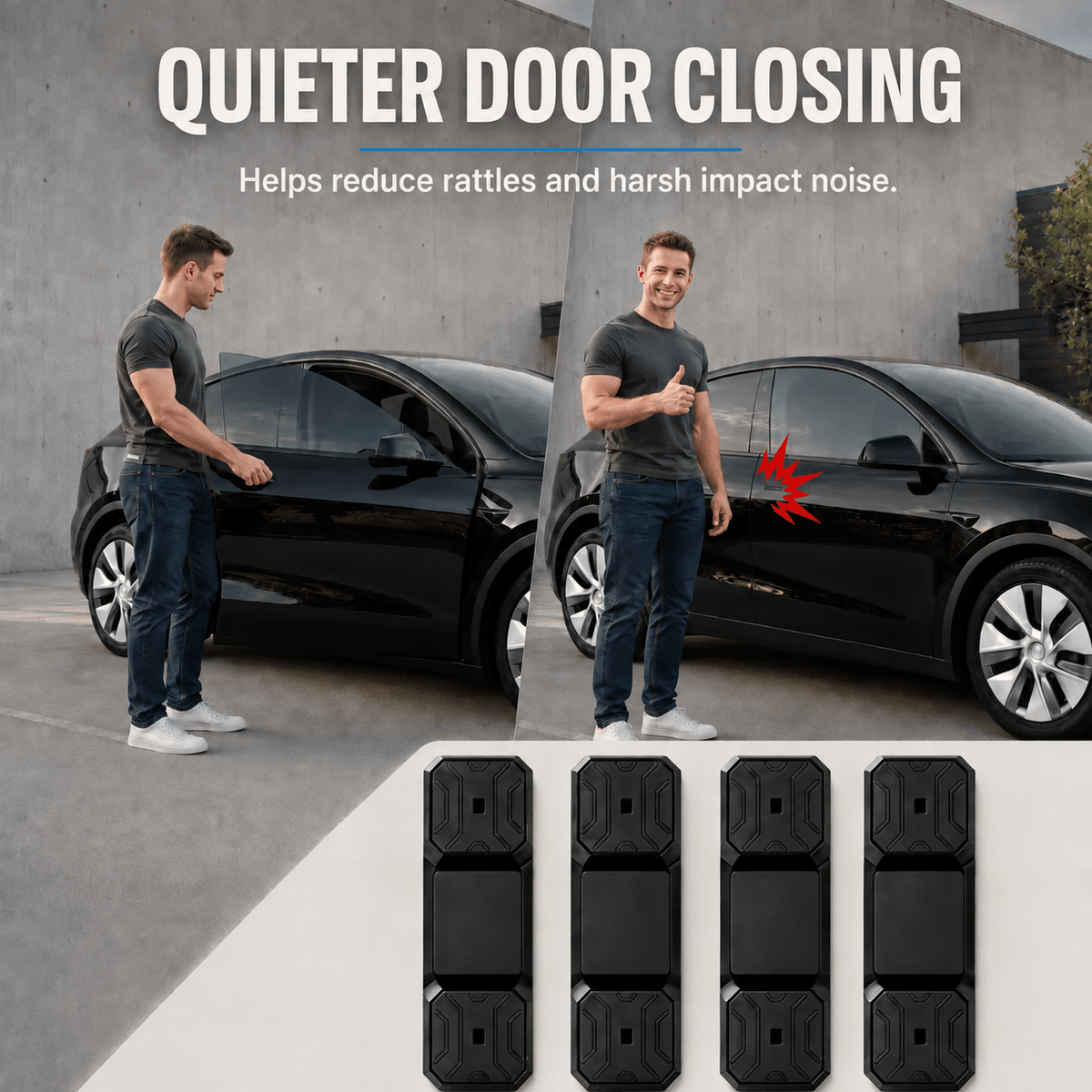 Magnetic Silicone Door Latch Dampers for Model 3 / Y (4-Pack)