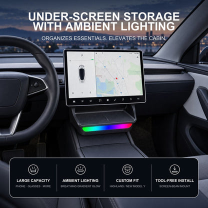 Model 3 Highland / New Model Y Under Screen Storage Box Center Console Organizer With Ambient Lighting