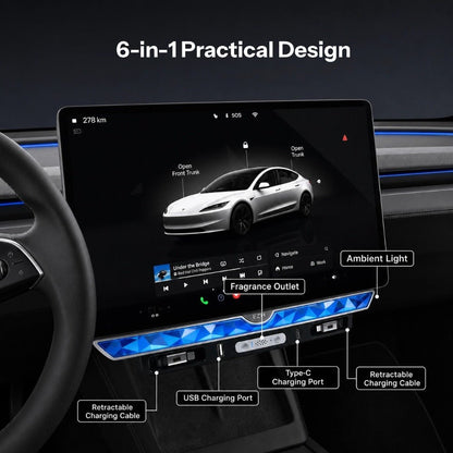 Model 3 Highland/Model Y Juniper Under Screen Crystal Dock  | 3-in-1 Ambient Light, Aromatherapy & USB Fast Charging