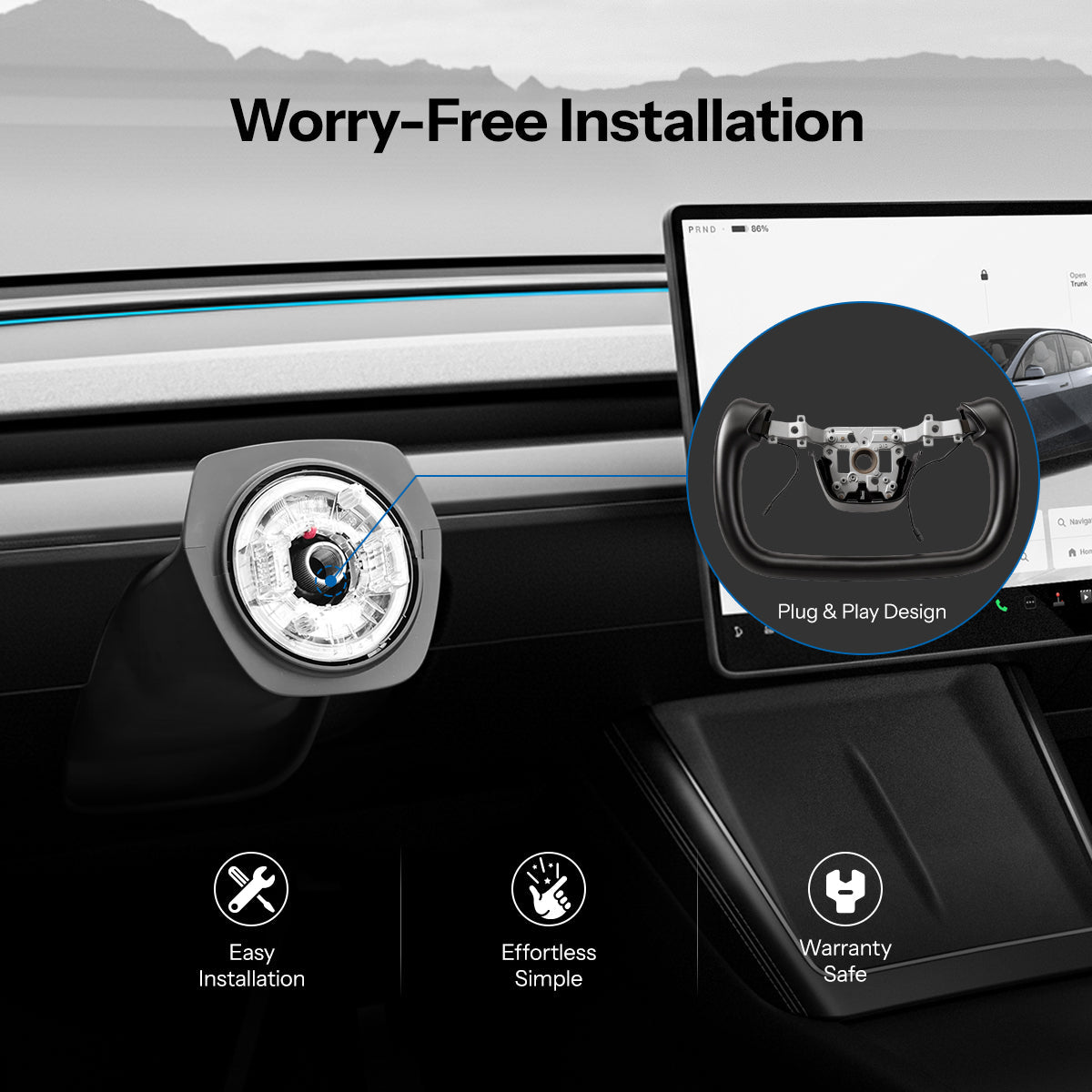Open-Bottom Yoke Steering Wheel for Model Y Juniper / Model 3 Highland