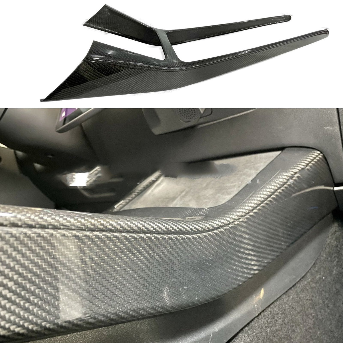 Real Dry Carbon Fiber Center Console Trim Panel for Model Y 2021-2025.03