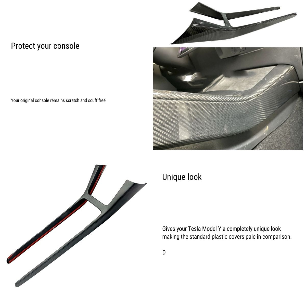 Real Dry Carbon Fiber Center Console Trim Panel for Model Y 2021-2025.03