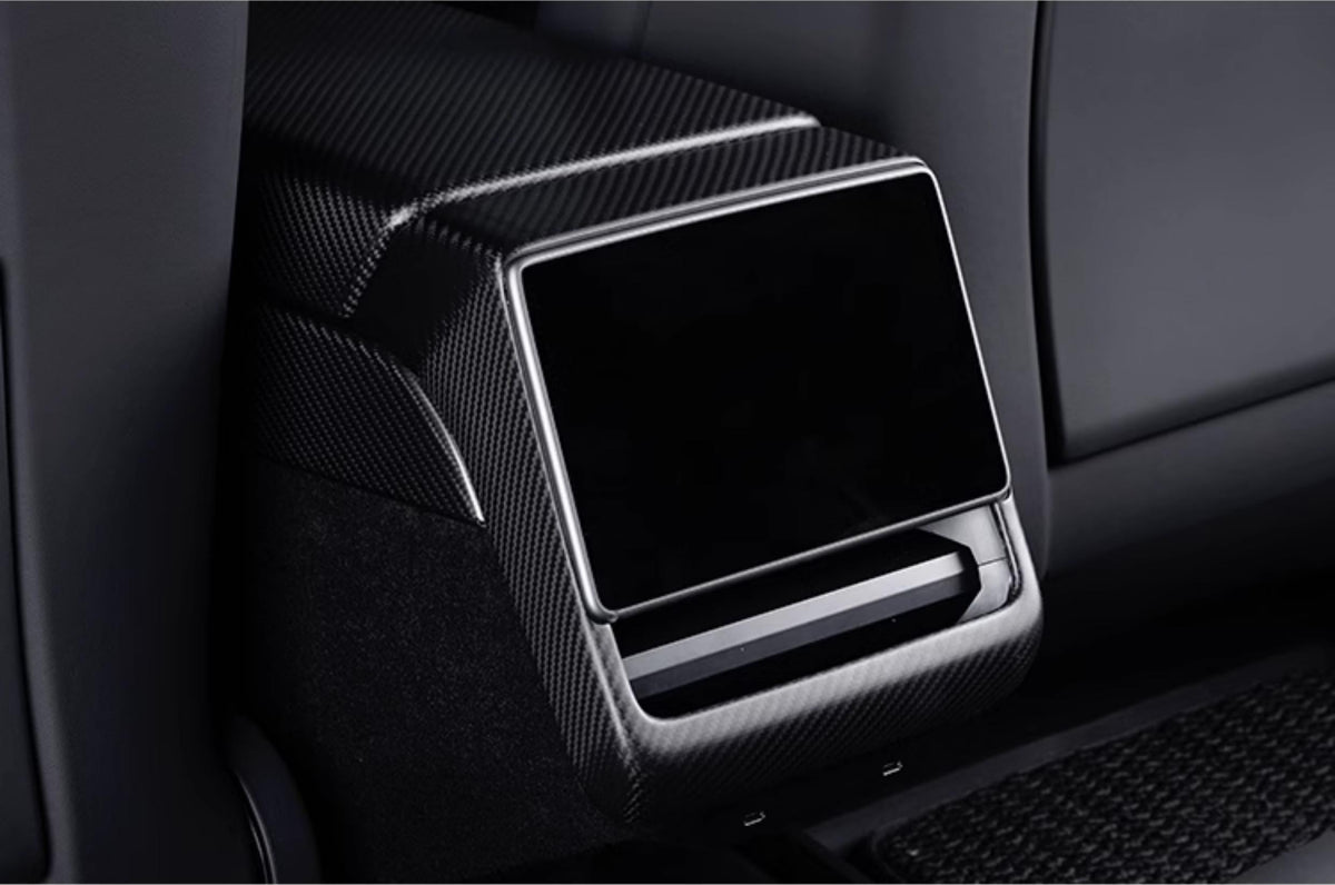 Real Dry Carbon Fiber Rear Screen Trim Frame Overlay for Model 3 Highland