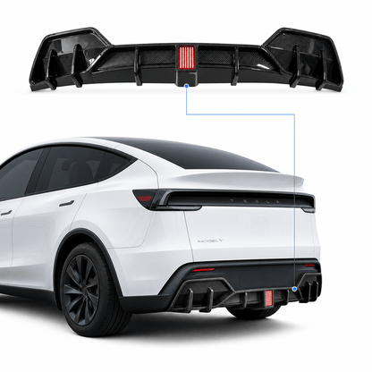Rear Bumper Lip Spoiler & Diffuser with Flashing LED Pilot Brake Light for Model Y Juniper