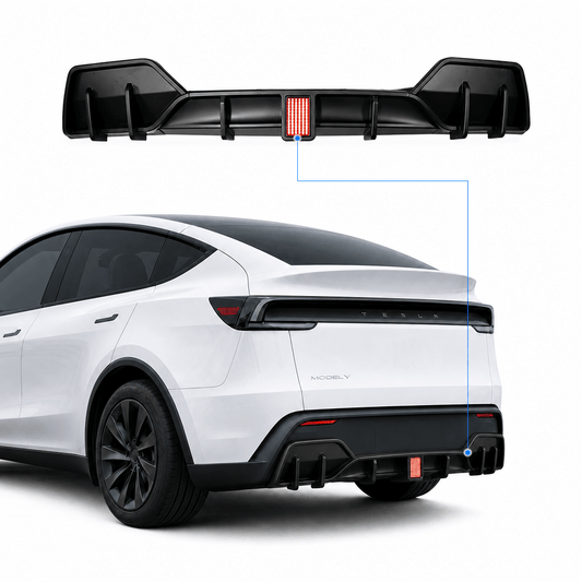 Rear Bumper Lip Spoiler & Diffuser with Flashing LED Pilot Brake Light for Model Y Juniper