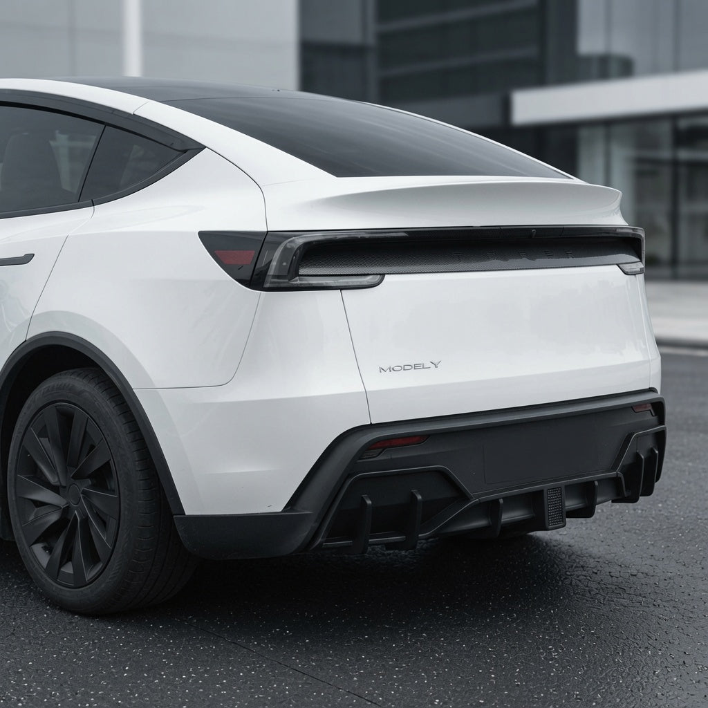 Rear Bumper Lip Spoiler & Diffuser with Flashing LED Pilot Brake Light for Model Y Juniper