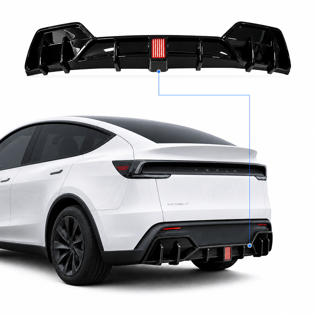 Rear Bumper Lip Spoiler & Diffuser with Flashing LED Pilot Brake Light for Model Y Juniper