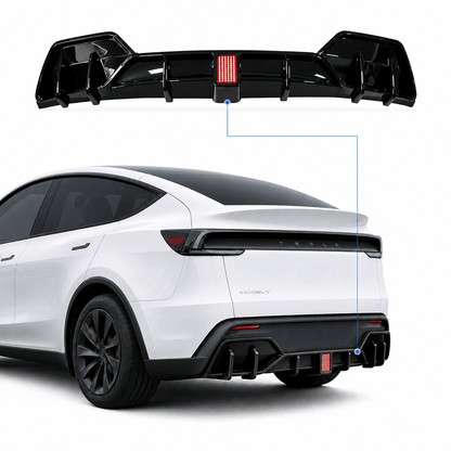 Rear Bumper Lip Spoiler & Diffuser with Flashing LED Pilot Brake Light for Model Y Juniper