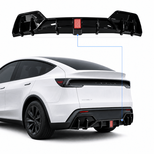 Rear Bumper Lip Spoiler & Diffuser with Flashing LED Pilot Brake Light for Model Y Juniper