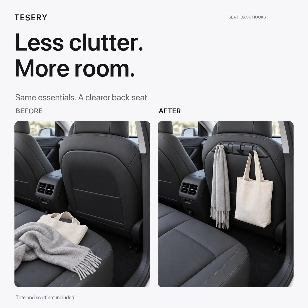 Rear Seat Back Hooks & Organizer for Tesla Model 3/Y | TESERY
