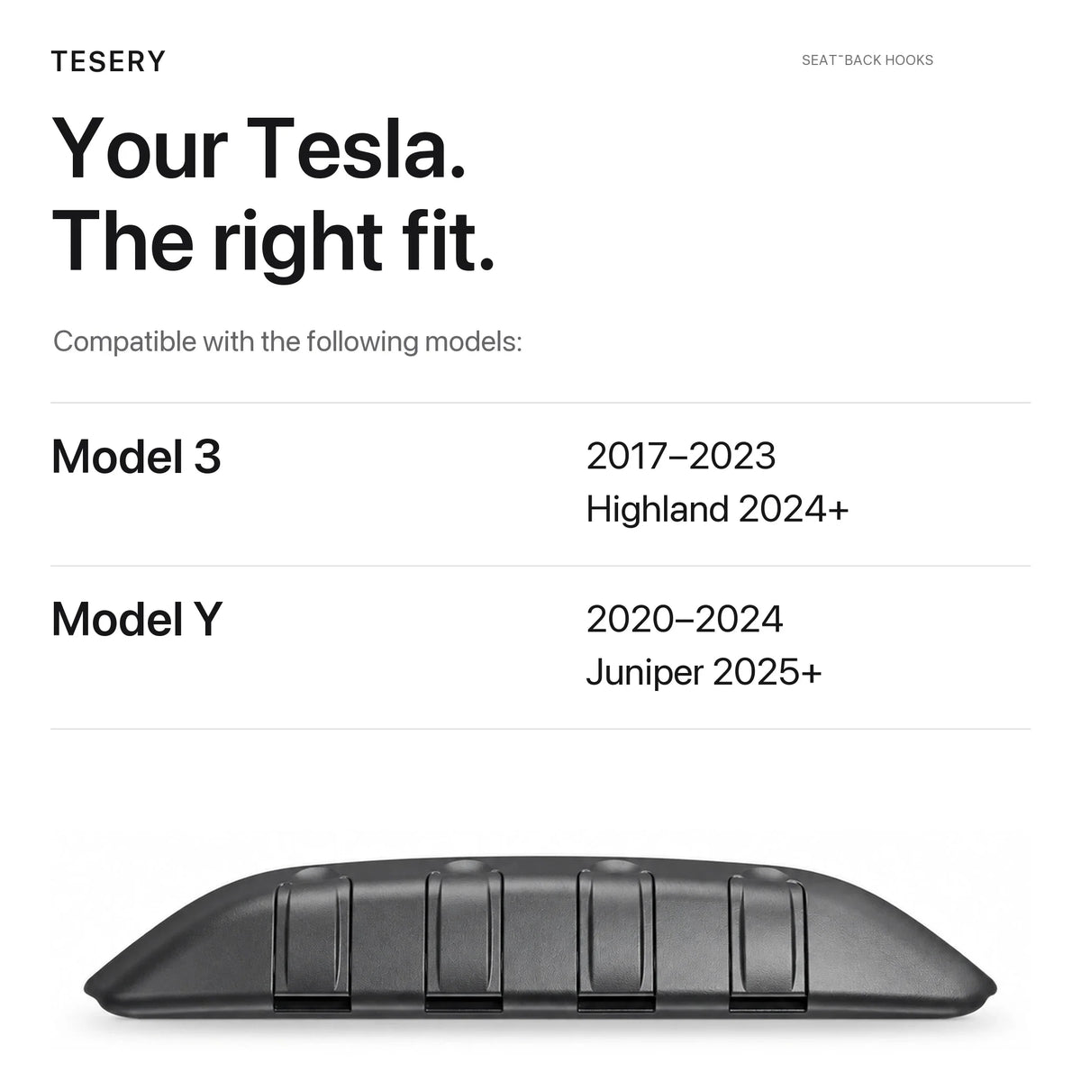 Rear Seat Back Hooks & Organizer for Tesla Model 3/Y | TESERY