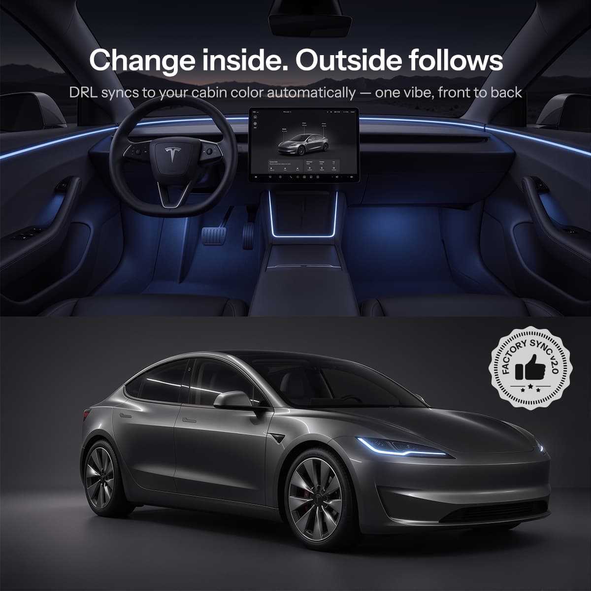 RGB DRL Module Upgrade Kit for Model 3 Highland丨OEM Ambient Sync