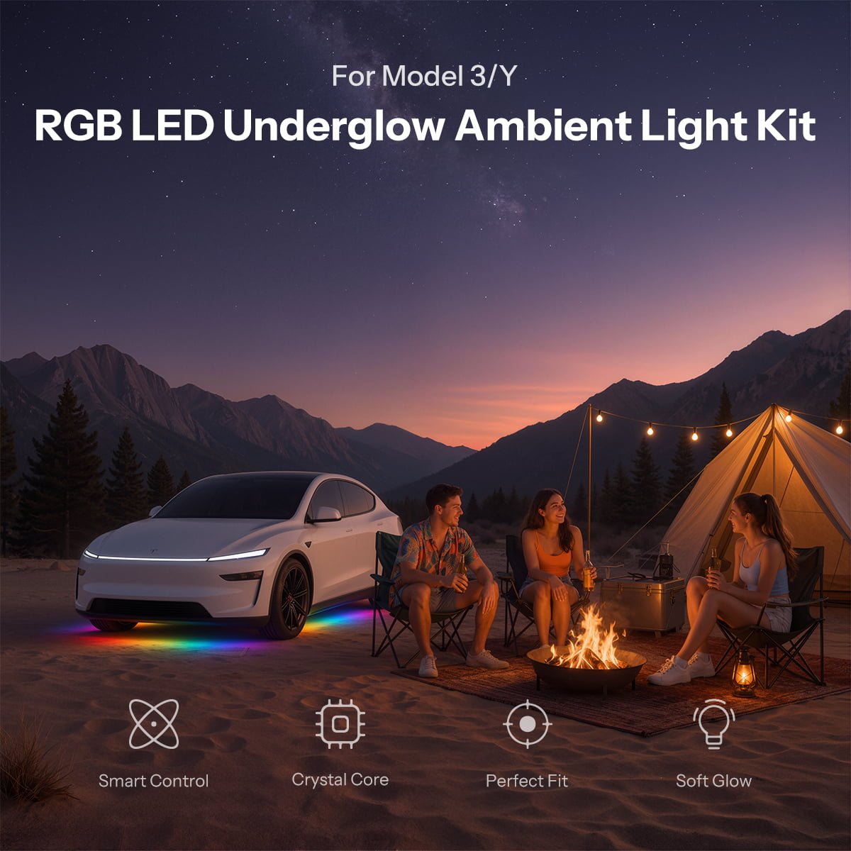 RGB Underglow LED Chassis Ambient Lighting Kit for Model Y Juniper/ YL / Model 3 Highland