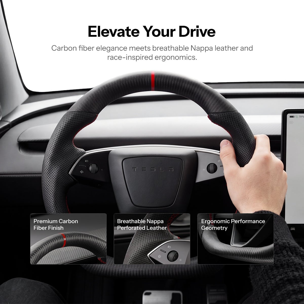 Sport Carbon Fiber Steering Wheel for Model 3 Highland / Model Y Juniper