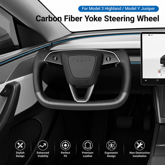TESERY Carbon Fiber Heated Yoke Steering Wheel for Model 3 Highland / Model Y Juniper