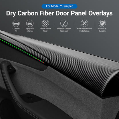 TESERY Dry Carbon Fiber Full Upper Oversized Extended Door Panel Overlays for Model Y Juniper