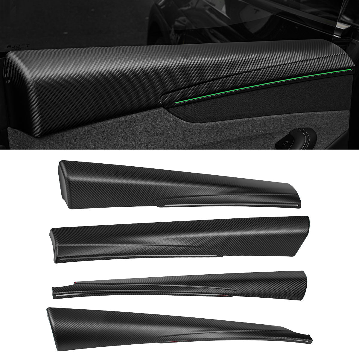 TESERY Dry Carbon Fiber Full Upper Oversized Extended Door Panel Overlays for Model Y Juniper