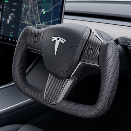TESERY Perforated Leather Yoke Steering Wheel for Tesla Model 3 / Y【Style 35】