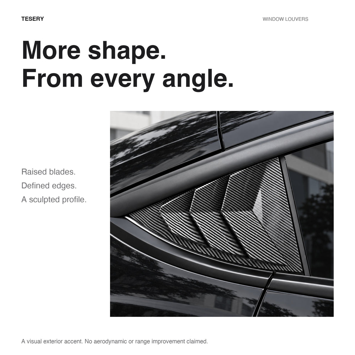 TESERY Rear Side Window Louvers Cover for Model Y | 3 Finishes | 2-Pack