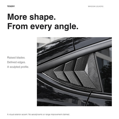TESERY Rear Side Window Louvers Cover for Model Y | 3 Finishes | 2-Pack