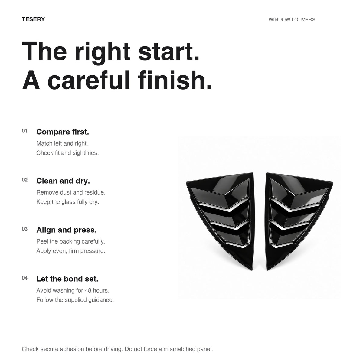 TESERY Rear Side Window Louvers Cover for Model Y | 3 Finishes | 2-Pack