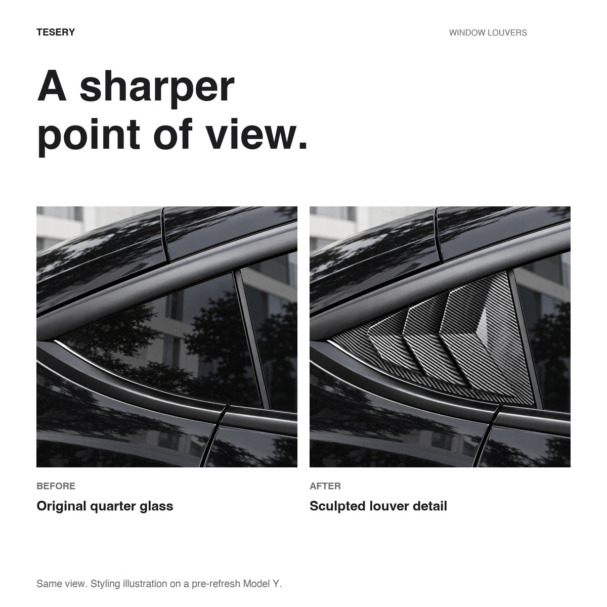 TESERY Rear Side Window Louvers Cover for Model Y | 3 Finishes | 2-Pack
