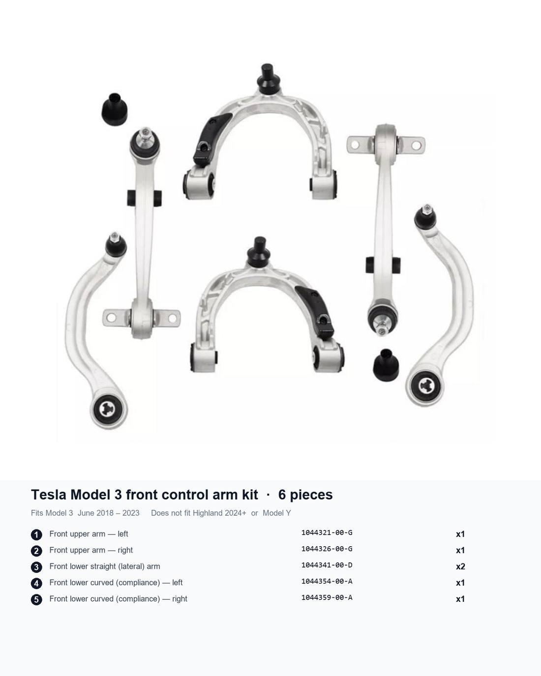 Tesla Model 3 Front Control Arm Kit, 6-Piece (2018.6–2023)