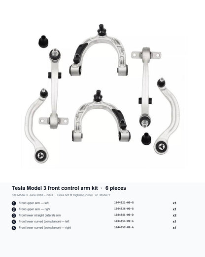 Tesla Model 3 Front Control Arm Kit, 6-Piece (2018.6–2023)