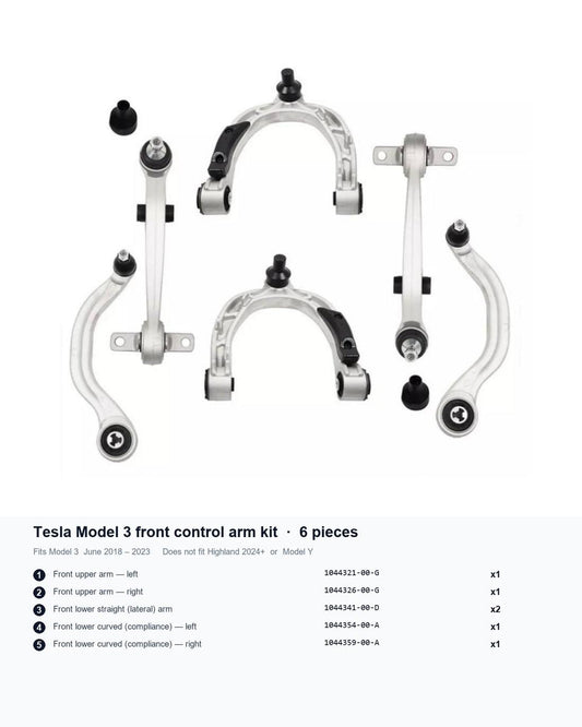 Tesla Model 3 Front Control Arm Kit, 6-Piece (2018.6–2023)