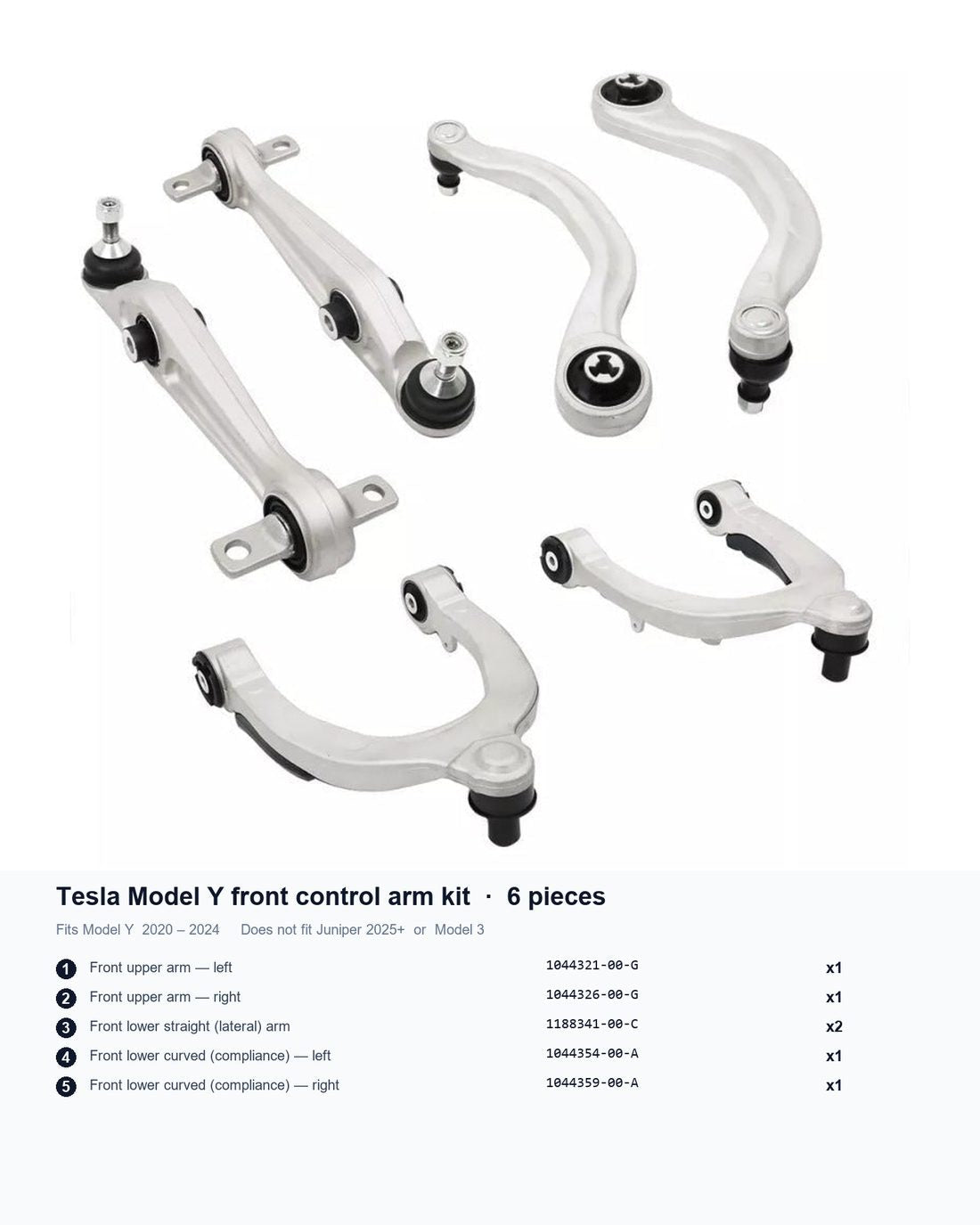 Tesla Model Y Front Control Arm Kit, 6-Piece (2020–2024)