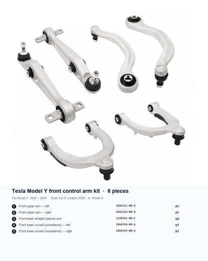 Tesla Model Y Front Control Arm Kit, 6-Piece (2020–2024)
