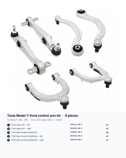Tesla Model Y Front Control Arm Kit, 6-Piece (2020–2024)
