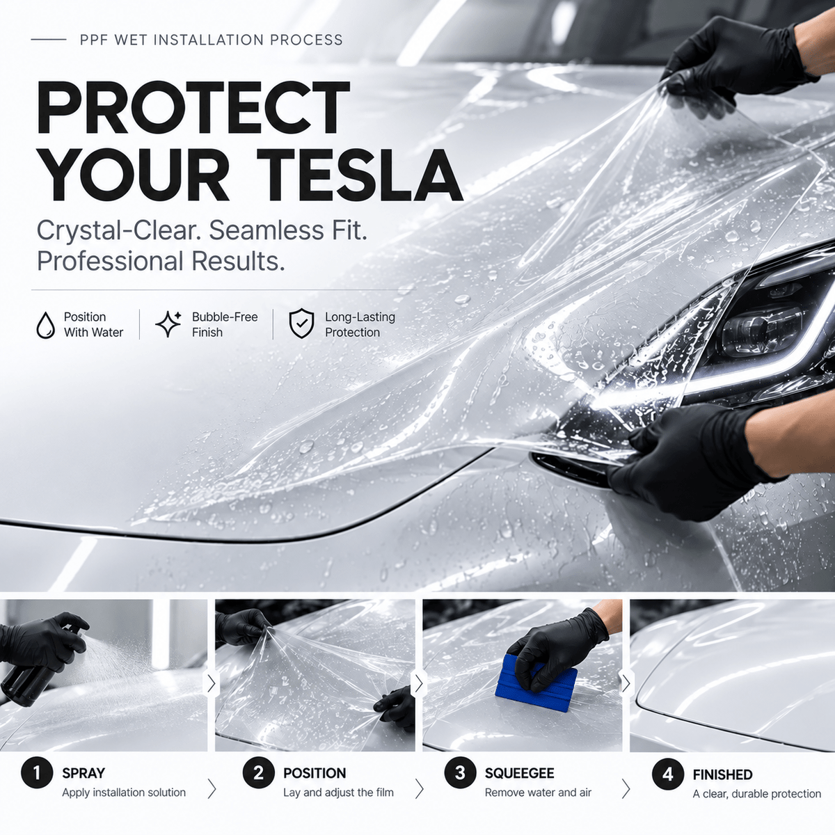 TPU Glossy Full Front Car Paint Protection Film (PPF) for Tesla Model Y | Tesery