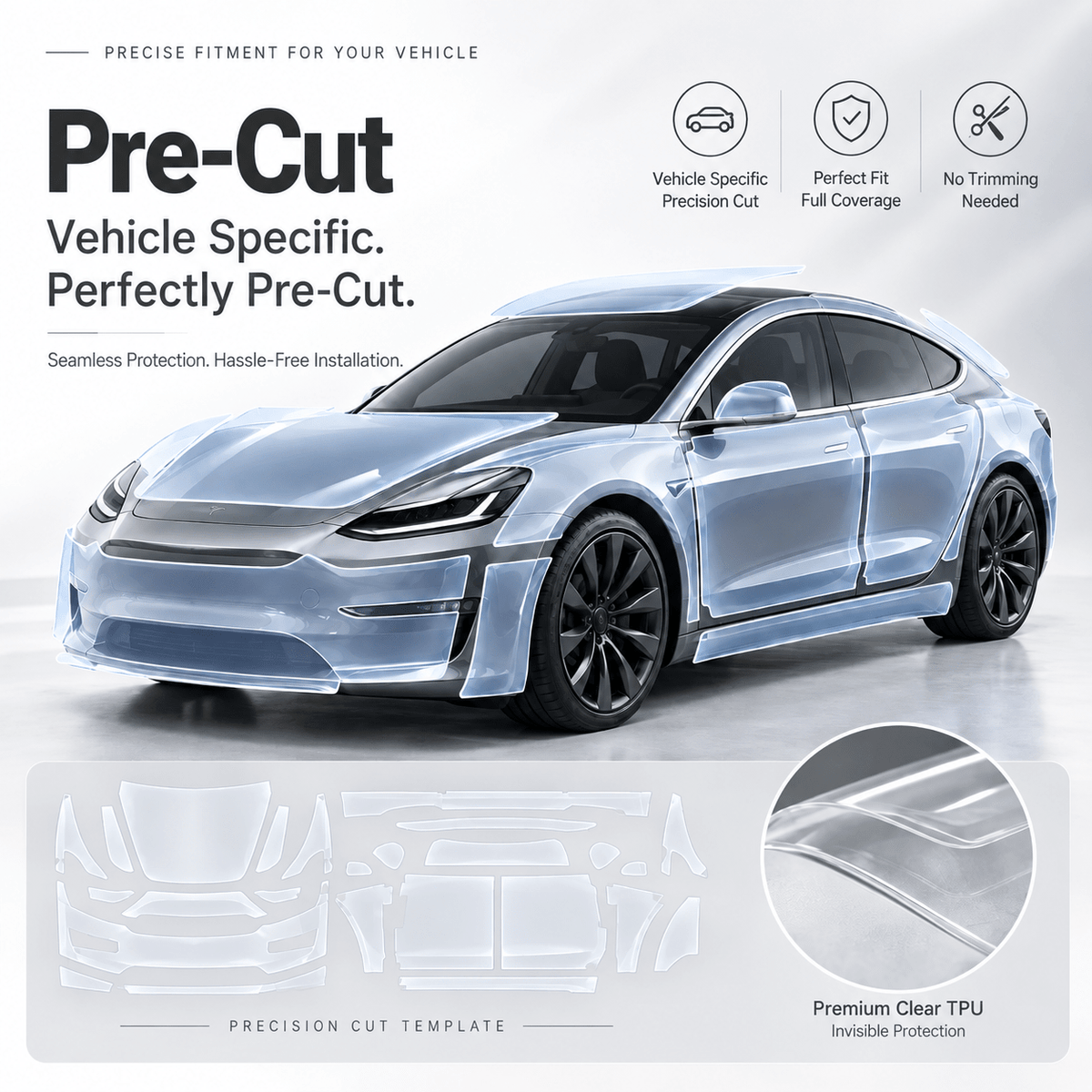 TPU Full Car Paint Protection Film (PPF) for Tesla Model 3 | Glossy