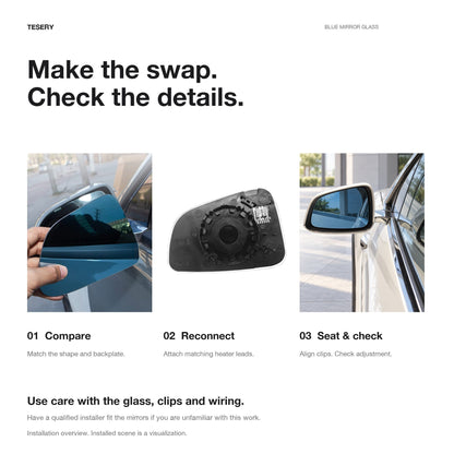 Wide-Angle Heated Mirror Glass for Tesla Model 3/Y/X/S