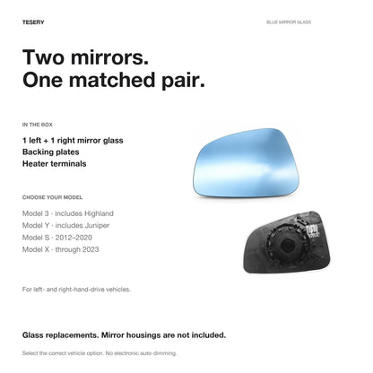 Wide-Angle Heated Mirror Glass for Tesla Model 3/Y/X/S